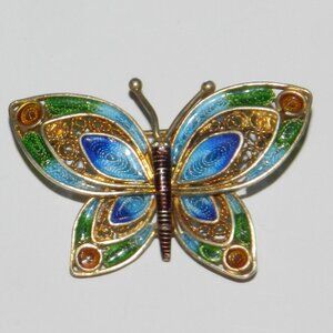 Vintage Enamel Blue 925 Silver  Filigree Butterfly Brooch Pin Rare!